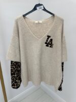 Pull grande taille beige manches léopard – esprit chic et décontracté – Image 2
