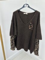 Pull grande taille beige manches léopard – esprit chic et décontracté – Image 3