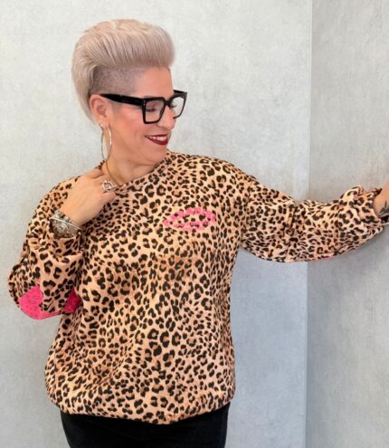 Sweat imprimé léopard détail rose – esprit wild & féminin