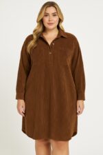 Robe chemise grande taille en velours côtelé – Élégance décontractée et confort absolu