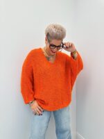 Pull oversize texturé à col V – Maille bouclette douce