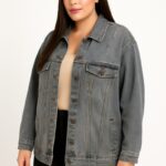 Veste en jean oversize grande taille – Délavage vintage et allure décontractée