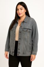 Veste en jean oversize grande taille – Délavage vintage et allure décontractée