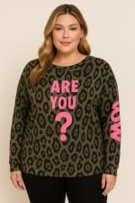 Sweat imprimé léopard kaki à message fluo “ARE YOU ?” – Coupe oversize tendance