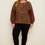 Pull léopard marron à manches tricot oversize – Style cocoon chic grande taille