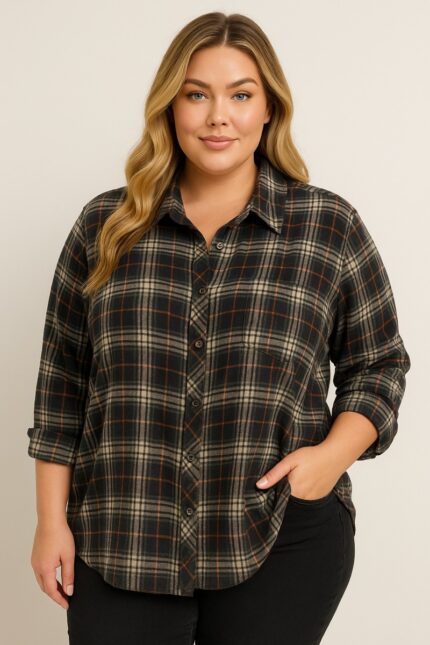 Chemise à carreaux oversize en flanelle douce – Style “Casual chic” grande taille