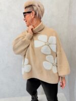Pull noir motifs fleurs en relief – Image 6