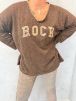 Pull “ROCK” chocolat à détails léopard – Image 2