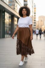 Jupe Longue Satin & Dentelle Grande Taille – Élégance Moderne, Fluidité et Fines Finitions – Image 2