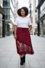 Jupe Longue Satin & Dentelle Grande Taille – Élégance Moderne, Fluidité et Fines Finitions – Image 3