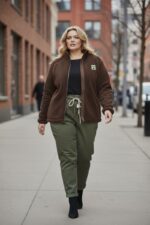 Veste polaire zippée + Pantalon jogging kaki – Confort premium & style urbain grande taille – Image 2