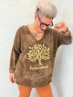 Pull velours imprimé "La vie est belle" grande taille