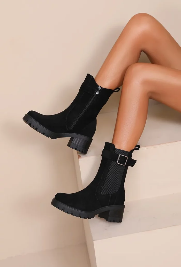 Bottines à talon bloc avec boucle – Image 1