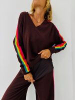 Pull col V à Bandes Multicolores