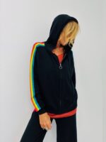Gilet à Capuche Zippé avec Bandes Colorées