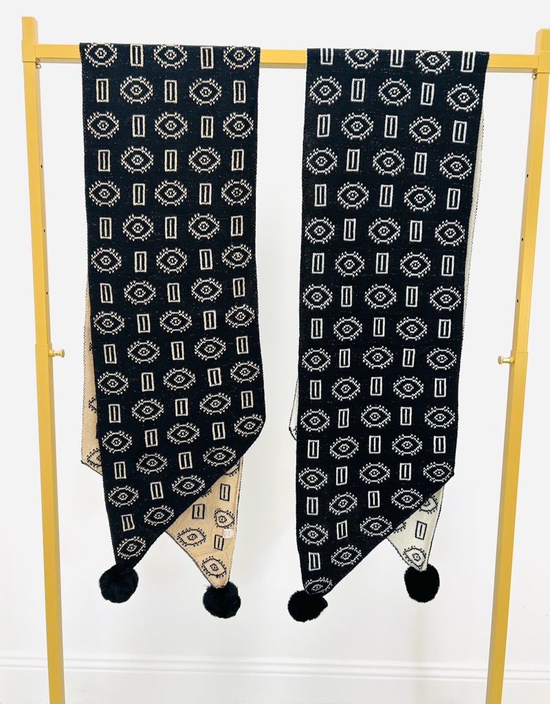14112025-005 Écharpe Pompon Motif Œil – Chaleur Douce & Style Protecteur – Image 1