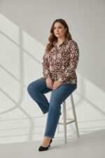 Chemise grande taille imprimé ethnique marron & beige