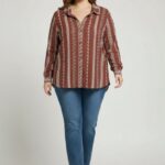 Chemise grande taille à imprimé ethnique marron & beige