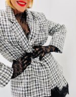 Veste pied-de-coq à sequins + gants intégrés – Ensemble chic & couture – Image 6