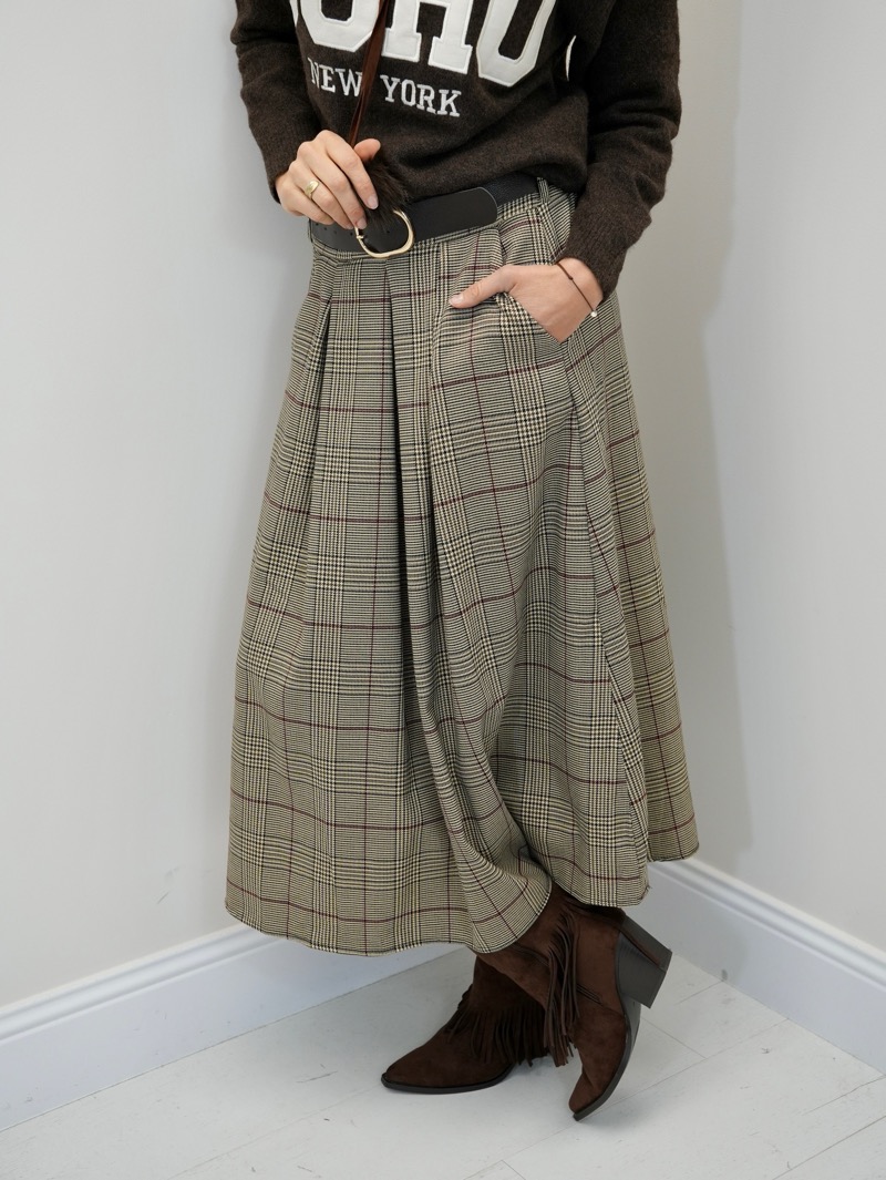 20112025-001 Jupe Midi Prince-de-Galles – Évasée Chic & Ceinture Intégrée – Image 1