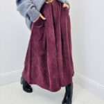 Jupe Longue Velours Côtelé – Coupe évasée & ceinture incluse