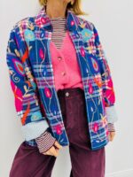 Gilet brodé à carreaux bleu – Élégance bohème en 100% coton – Image 3