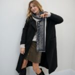 Manteau Long Laine Texturée En Laine – Écharpe Motif Paisley Intégrée