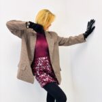 Blazer Pied-de-Poule + gants simili cuir intégrés – Look chic & moderne