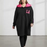 Veste longue grande taille à capuche fuchsia – Esprit urbain et décontracté