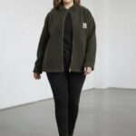 Veste polaire zippée + Pantalon jogging kaki – Confort premium & style urbain grande taille