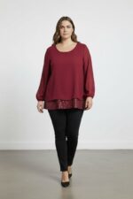 Blouse Bordeaux Double Matière – Élégance Fluide – Image 2