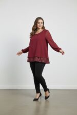 Blouse Bordeaux Double Matière – Élégance Fluide