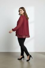 Blouse Bordeaux Double Matière – Élégance Fluide – Image 3