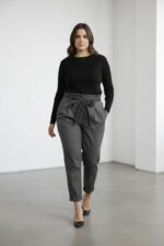 Pantalon Taille Haute Paperbag – Effet Fluide & Ceinture Contraste