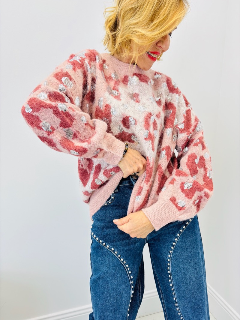 26112025-003 Pull Léopard Sequins – Doux, Brillant & Ultra Féminin – Image 1