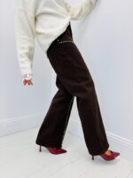 Pantalon Wide Leg Chocolat – Détails Clous & Coupe Moderne – Image 3