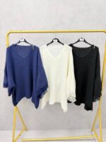 Pull grande taille femme – Maille bouclée oversize, col V & couleurs tendance – Image 2