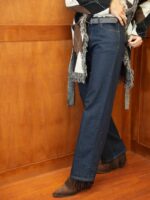 Jeans Bleu Brut Wide Leg Ceinture – Silhouette Allongée & Style Moderne