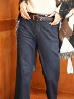 Jeans Bleu Brut Wide Leg Ceinture – Silhouette Allongée & Style Moderne – Image 3