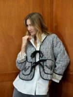 Veste Matelassée Vichy Noir & Blanc – 100% Coton & Broderies Artisanales