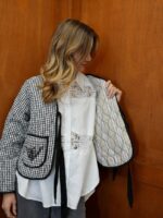 Veste Matelassée Vichy Noir & Blanc – 100% Coton & Broderies Artisanales – Image 4