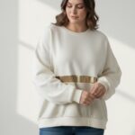 Sweat Fluide Grande Taille Écru à Bande Satinée – Élégance Décontractée