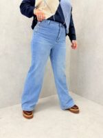 Jean grande taille coupe droite taille haute – Denim bleu clair confortable et structurant