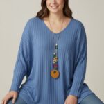 Pull fluide en maille côtelée col V – Grande taille