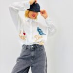 🤍 Chemise Brodée Oversize Message Artistique en Coton Majoritaire