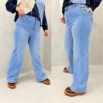 Jean grande taille coupe droite taille haute – Denim bleu clair confortable et structurant – Image 3