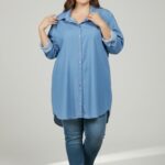 Chemise longue fluide grande taille en denim léger