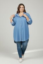 Chemise longue fluide grande taille en denim léger