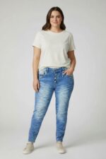 Jean Grande Taille Bleu Froissé à Boutonnage Apparent – Style & Confort Urbain – Image 6