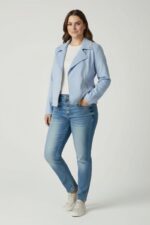 Veste biker en suédine fuchsia – Grande taille – Image 5